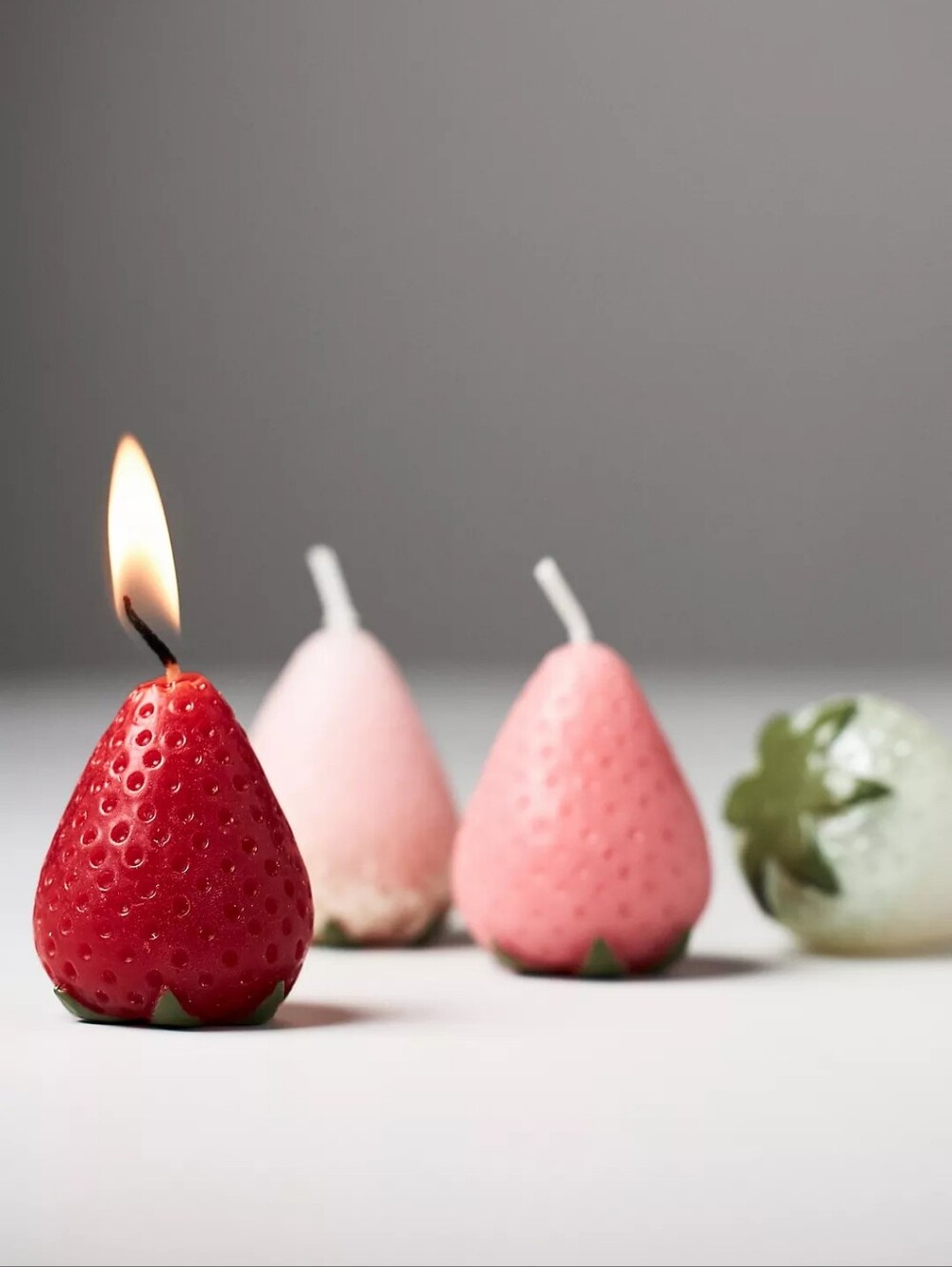 Anthropologie Strawberry Shaped Wax Decorative Candles, Set of 4